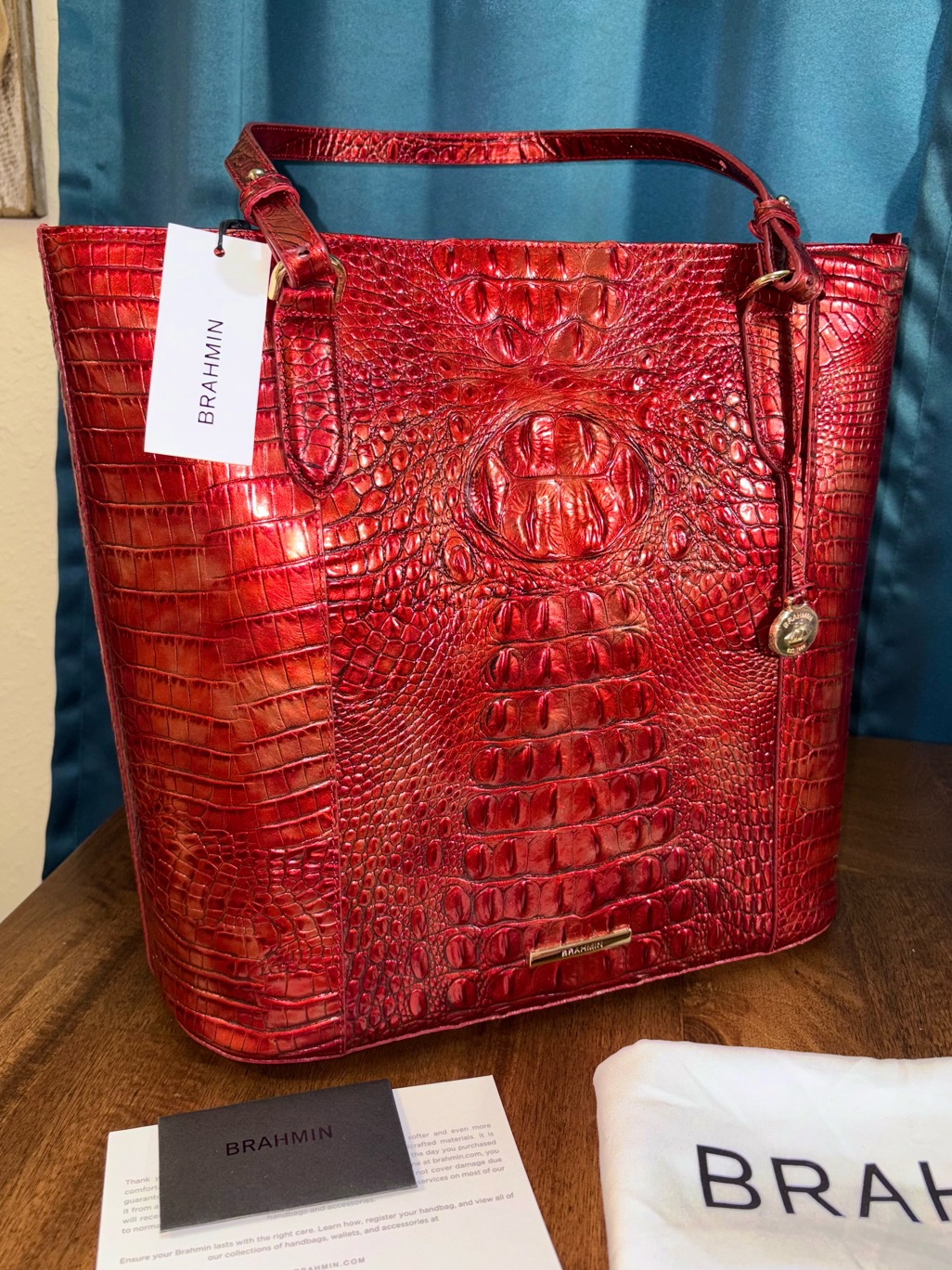 Brahmin Nwt Abigail - Chili - Metallic - “Dragon Skin” - Htf, Rare - Front Eye